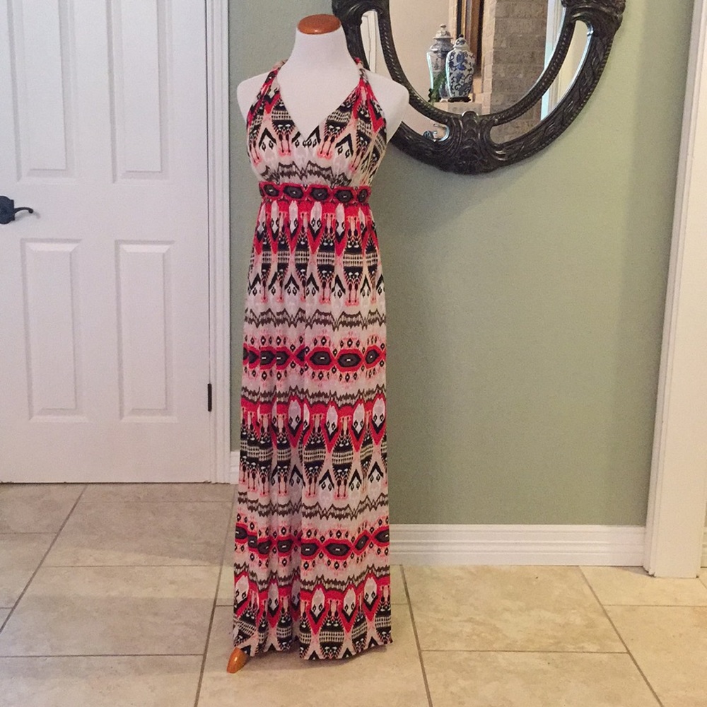 Ikat print padded maxi dress